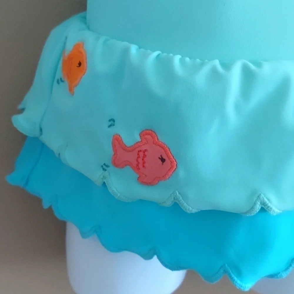 Gymboree fish nautical ruffle one piece swimsuit UPF50+ - blue - size 6/12mos